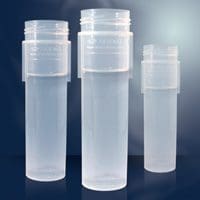 Three transparent plastic containers of varying heights with screw-on lids.