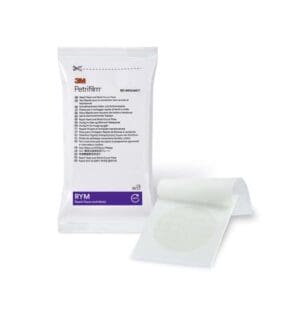Sterile adhesive bandage in clear packaging for wound care.