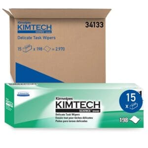 Kimtech science pack with 150 disposable towels for cleaning.