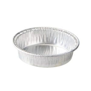 A round aluminum foil container for baking or food storage.