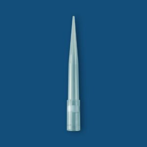 Plastic pipette tip on blue background.