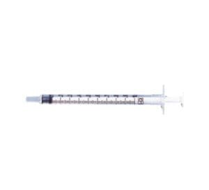 A syringe filled with liquid against a white background.
